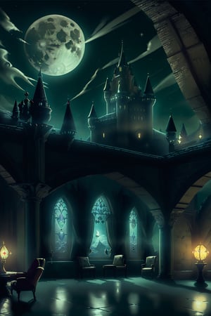 TifaFF7,Castle,Moon Shining through the window,Princess,Night view,Long lobby