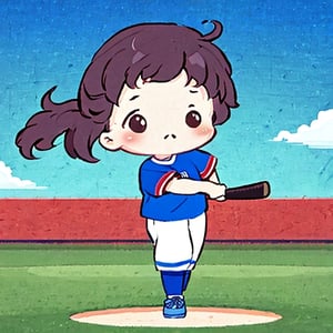 (best quality:1.2), (hyper detailed), (chibi:1.5),

"Illustration Prompt: A girl playing baseball. Capture the dynamic moment as she swings a bat or prepares to pitch, fully engaged in the game. Depict her determined expression and perhaps a backdrop of a baseball field or a sunny day to convey the excitement of the sport. Ensure the illustration showcases the girl's athleticism and captures the energy of the game."

