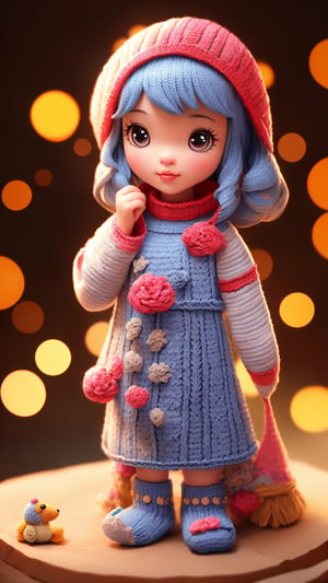 1girl, (cute knitted creatures:1.4), portrait, photography, detailed skin, realistic, photo-realistic, 8k, highly detailed, full length frame, High detail RAW color art, diffused soft lighting, shallow depth of field, sharp focus, hyperrealism, cinematic lighting, bokeh