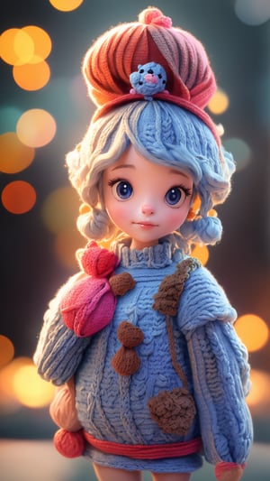 1girl, (cute knitted creatures:1.4), portrait, photography, detailed skin, realistic, photo-realistic, 8k, highly detailed, full length frame, High detail RAW color art, diffused soft lighting, shallow depth of field, sharp focus, hyperrealism, cinematic lighting, bokeh