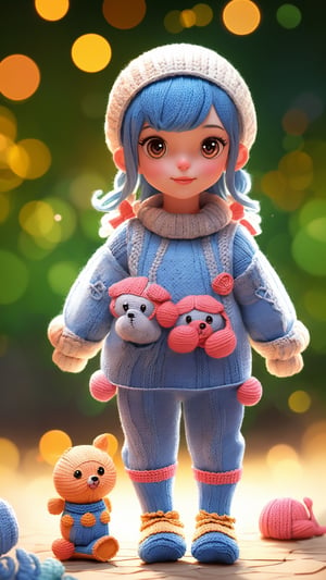 (cute knitted creatures:1.4), portrait, photography, detailed skin, realistic, photo-realistic, 8k, highly detailed, full length frame, High detail RAW color art, diffused soft lighting, shallow depth of field, sharp focus, hyperrealism, cinematic lighting, bokeh