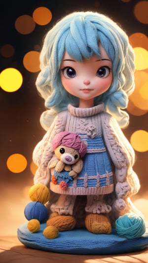 1girl, (cute knitted creatures:1.4), portrait, photography, detailed skin, realistic, photo-realistic, 8k, highly detailed, full length frame, High detail RAW color art, diffused soft lighting, shallow depth of field, sharp focus, hyperrealism, cinematic lighting, bokeh