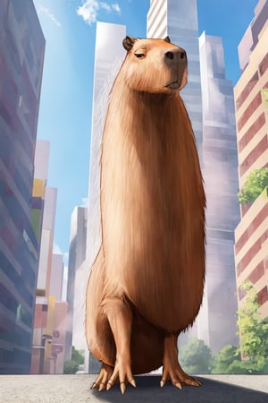 best quality, masterpiece, highres, photorealist, raw photo, 1capybara in a city, 