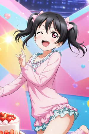 (masterpiece, high quality, better lighting, absurdres, best quality, illustration, ultra-detailed),
(cute, kawaii), ((1girl, solo)), smile, open mouth, looking at viewer, ADDCOMM

id_nico_yazawa, jumping, leg warmers, loungewear, micro shorts, birthday, cake, closed eyes, confetti, 