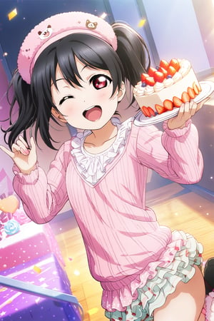 (masterpiece, high quality, better lighting, absurdres, best quality, illustration, ultra-detailed),
(cute, kawaii), ((1girl, solo)), smile, open mouth, looking at viewer, ADDCOMM

id_nico_yazawa, (jumping:1.2), leg warmers, loungewear, micro shorts, birthday, holding plate, cake, (closed eyes), confetti, birthday hat,