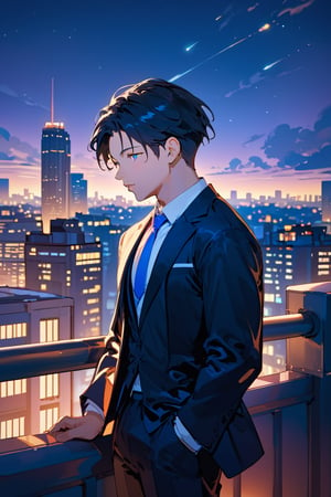 Score_9, Score_8_up, Score_7_up, Score_6_up, Score_5_up, Score_4_up, night, 1boy (black hair), sexy guy, standing on the balcony of a building,city, modern city, night,looking at the front building, wearing a suit, sexy pose,leaning on the railing, long_sleeves, cityscape,jaeggernawt,2b-Eimi