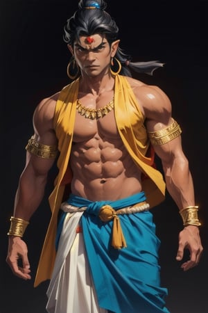 Hindu man,big muscles,red dhoti,asian,angry, hyper realistic,earings,lord shiva (hindu god Shiva) ,(((shiva))),