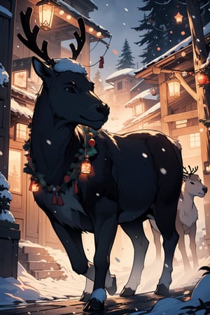 (masterpiece, best quality, ultra detailed, 8k, intricate details), reindeer, reindeer of santa claus, winter, forest, wallpaper, ambient lighting, lofi ambient, night, midjourney