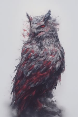 color from uploaded image, best quality, red eye, feather, snow white owl, background transparent, menacing look, semi-realism.