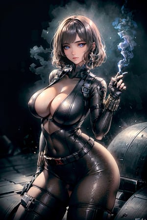 (masterpiece, best quality, photorealistic, high resolution, 8K raw photo),blkwidow,(Blue smoke around the body, black background:1.2),Light pollution, glowing smoke,Epic CG masterpiece,  blkwidow, black bodysuit, cleavage, black belt, black gloves, large breasts, bracelet, cityscape, looking at viewer, night, rooftop, contrapposto, thighs,Long legs, perfect legs,dynamic pose,yoona,round ass,blkwidow,Sexy Pose,z1l4,black bodysuit,Styles Pose