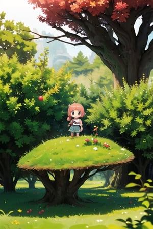 chibi a little girl picking berries in a magical forest, ultra realistic, photo realistic, surrealism, fantasy, detail,
