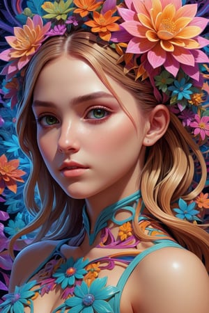 masterpiece, best quality, aesthetic, 1girl, detailed background, isometric, psychedelic art, flower, fractal art
