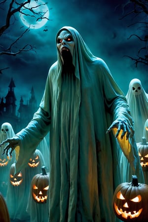 Halloween festival, the evil ghosts parade at night, evil atmosphere, best quality, masterpiece, ,more detail XL,monster