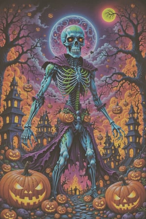 the best halloweencore art ever created, Samhain , Halloween town, old spooky town ,hanging people, skeletons, zombies, visionary art style masterpiece ,Extreme details, Otherworldly, Decorated, beautifully lit, . uv, neon, black light, uv reactive, neon highlights, psychedelic, dmt, Psychedelica, visionary art,skeletons,pumpkins,bats,spider webs,zombies,dmt, lsd art, intricate details, max details, Ultra realistic, photo realism, symbolic,multi-layered , stylized, dramatic atmosphere, volumetric lighting, vray render, 8k, HDR, RTX, mysterious figures, intense colors,newschool art style Halloweencore master piece, ,in the style of dan mumford and cristina mcallister, poster art , made of all of the above
 . Spirit realm, metaphysical realm, esoteric,style , psychedelic landscape  , (masterpiece, best quality, ultra-detailed),, High detailed, detailed background, anatomically correct, , score_9, score_8_up, score_7_up, best quality, masterpiece, 4k,visionary art,ULTIMATE LOGO MAKER [XL],bl4ckl1ghtxl,dd4ught3r,Halloween
