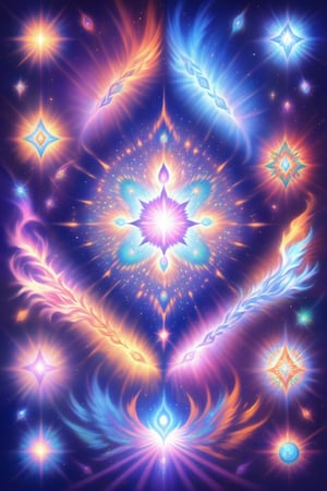  visionary art ,pen art, (symmetrical), spirit guide among a matrix of energy and light,bl4ckl1ghtxl,,transparent caustics light ,epic composition,universal energy, uv pastel colours, sacred geometry, divine being in the comsic astral matrix of another reality,