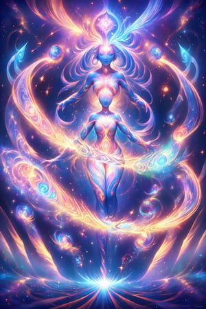  visionary art ,pen art, (symmetrical), spirit guide among a matrix of energy and light,bl4ckl1ghtxl,,transparent caustics light ,epic composition,universal energy, uv pastel colours, sacred geometry, divine being in the comsic astral matrix of another reality,