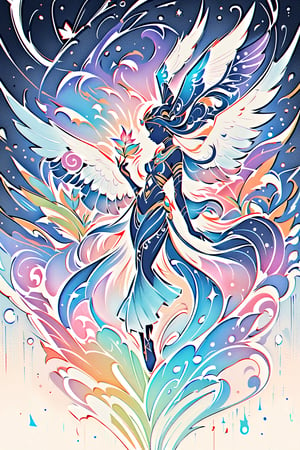 visionary art ,pen art,humming bird feeding from a flower, by Anna Dittmann and android jones, Vibrant, In Watercolour,pen art, visionary art, symmetrical ,visionary art,Flat art , 6 colors. Heavy line weight. Illustration scene Dark Dramatic Ancient Elegant Egyptian Rain Goddes Simplistic. Minimalistic. Vibrant color. no shading . No highlights . Flat art