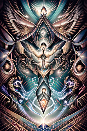  visionary art ,pen art, symmetrical, spirit guide among a matrix of energy and light,bl4ckl1ghtxl