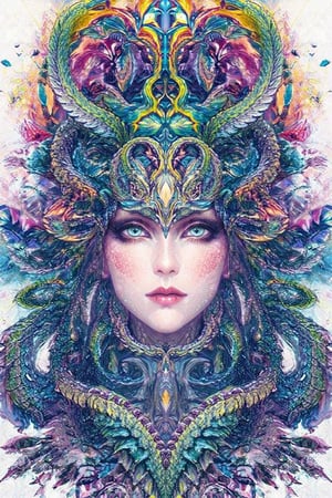 visionary art ,pen art,Dark Dramatic Ancient Elegant dark Goddess of the night , woman seen from the waist up, by Anna Dittmann and android jones,perfectly symmetrical image,Vibrant, In Watercolour,pen art, visionary art, symmetrical, beautiful detailed eyes (masterpiece, best quality, ultra-detailed), (perfect anatomy), High detailed, detailed background, anatomically correct, beautiful face, detailed hands, perfect eyes, expressive eyes, score_9, score_8_up, score_7_up, best quality, masterpiece, 16k,vivid colors,neon highlights,uv, 