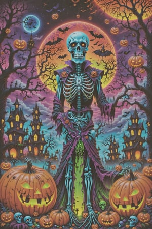 the best halloweencore art ever created, Samhain , Halloween town, old spooky town ,hanging people, skeletons, zombies, visionary art style masterpiece ,Extreme details, Otherworldly, Decorated, beautifully lit, . uv, neon, black light, uv reactive, neon highlights, psychedelic, dmt, Psychedelica, visionary art,skeletons,pumpkins,bats,spider webs,zombies,dmt, lsd art, intricate details, max details, Ultra realistic, photo realism, symbolic,multi-layered , stylized, dramatic atmosphere, volumetric lighting, vray render, 8k, HDR, RTX, mysterious figures, intense colors,newschool art style Halloweencore master piece, ,in the style of dan mumford and cristina mcallister, poster art , made of all of the above
 . Spirit realm, metaphysical realm, esoteric,style , psychedelic landscape  , (masterpiece, best quality, ultra-detailed),, High detailed, detailed background, anatomically correct, , score_9, score_8_up, score_7_up, best quality, masterpiece, 4k,visionary art,ULTIMATE LOGO MAKER [XL],bl4ckl1ghtxl,dd4ught3r,Halloween