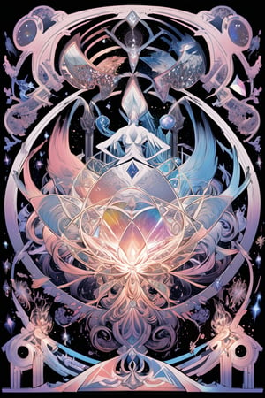 ayahuasca visions , beautiful cosmic chaos energy , patronus, transparent, caustics, magic, fantasy, composition, pastel colours, sacred geometry, minalmist design,clean line work, uv edges, transparent background, art image is centered with empty space as a boarder, high contrast, ultra detailed, not over comple