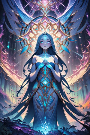 ,oil paint style,classic artwork,standing,fantasy,dnd, goddess girl,newest,visionary art style,a forest of transcendence that opens up to the spirit realm surrounding  the msytic breaking down physical reality into the spirit realm . The mystic is a human in meditation,
 fractals, sacred  geometry  and vivid color, 
 . Spirit realm, metaphysical realm, esoteric,style , psychedelic landscape  , (masterpiece, best quality, ultra-detailed), ((perfect hands)), ((perfect anatomy)), High detailed, detailed background, anatomically correct , beautiful face, detailed hands, perfect eyes, expressive eyes, score_9, score_8_up, score_7_up, best quality, masterpiece, 4k,visionary art,ULTIMATE LOGO MAKER [XL],bl4ckl1ghtxl,dd4ught3r,Sexy Girl