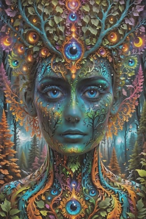 a forest of transcendence that opens up to the surroundings breaking down physical reality into the spirit realm . , fractals, vivid color, 
 . Spirit realm, metaphysical realm, esoteric,style , psychedelic landscape  , (masterpiece, best quality, ultra-detailed), (perfect hands, perfect anatomy), High detailed, detailed background, anatomically correct, beautiful face, detailed hands, perfect eyes, expressive eyes, score_9, score_8_up, score_7_up, best quality, masterpiece, 4k,visionary art,ULTIMATE LOGO MAKER [XL],bl4ckl1ghtxl,dd4ught3r,Halloween