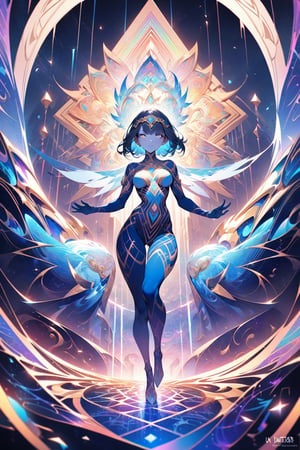 Ancient Elegant astral Goddess of love and magic by Anna Dittmann,and  android jones. Vibrant, visionary art, visionary art,hyper detailed,short pixie hair,short hair, pixie haircut, beautiful intricate detailed garment design,elegant headpiece, perfected facial detail, medium shot, strait forward pose, looking directly into viewer,  detailed eyes, natural lighting, epic composition, dynamic image, with feeling of desire and Majesty, uv color highlights, uv highlights colors, symmetrical image .center composition.symmetrical,over layers of sacred geometry, energy ribbons, psychedelic elements,Geometric Halftone,geometric patterns, sacred geometry,magical energy,visionary,Psychedelic, HDR,HD,sharp focus, ultra detail,high detail, dynamic, epic composition, visionary art ,,uv highlights,neon edges, high detail, ,sharp focus,   hd, rich tones (perfect hands, perfect anatomy), High detailed, detailed background, anatomically correct,
 . Spirit realm, metaphysical realm, esoteric,style , psychedelic landscape  , (masterpiece, best quality, ultra-detailed), (perfect hands, perfect anatomy), High detailed, detailed background, anatomically correct , beautiful face, detailed hands, perfect eyes, expressive eyes, score_9, score_8_up, score_7_up, best quality, masterpiece, 4k,visionary art,ULTIMATE LOGO MAKER [XL],bl4ckl1ghtxl,dd4ught3r,Sexy Girl score_9_up,extremely detailed,concept,Sexy Girl