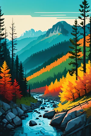  Pop Art , professional photo of a landscape scenery, BREAK, (close view:1.1) on a small mountain-(river:1.1) is winding through grim and thick coniferous forest in fog in autumn, BREAK, panoramic view,, 7 colors, simple image, Pop Art   ,,vector art,masterpiece,, simple image, uv colors ,eon highlights, proper anatomy , no shading, simple line art , vector lines, , , illustration, , A beautifully designed image, . Crisp lines, realistic, high quality, , extremely high-resolution details, photographic, , fine texture, incredibly lifelike perfect shadows, atmospheric lighting, volumetric lighting, sharp focus, 


