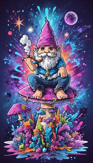 Rug design , digitized vector, minimalist design, visionary art style vector art, a gnome sitting on a mushroom smoking his pipe gazing up into the stars, fully immersed in the enchanting symphony of the night.,visionary art style, this gnome sits in a forest  fractals, vivid color, "psychedelic visionary art , Shamanic vision, esoteric, full body human,medium shot, perfect anatomy , psychedelic landscape  ,ripples of fractal energy  (masterpiece, best quality, vector-detailed), (perfect hands, perfect anatomy,perfect feet,perfect hands) perfect face, vector shading, clearly defined  line work, detailed background, anatomically correct, detailed hands, perfect eyes, expressive eyes, score_9, score_8_up, score_7_up, best quality, masterpiece, 4k,visionary art,simplistic design, minimalist,  ,ULTIMATE LOGO MAKER [XL],bl4ckl1ghtxl, by Jonathan Solter and Fabian Jimenez,ElohProjects, simon haiduk