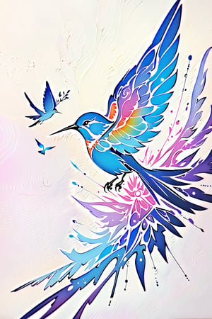 visionary art ,pen art,humming bird feeding from a flower, by Anna Dittmann and android jones, Vibrant, In Watercolour,pen art, visionary art, ,visionary art,Flat art , 6 colors. Heavy line weight. Illustration scene Simplistic. Minimalistic. Vibrant color. no shading . No highlights . Flat art