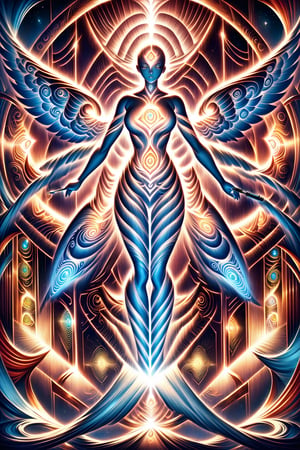  visionary art ,pen art, symmetrical, spirit guide among a matrix of energy and light