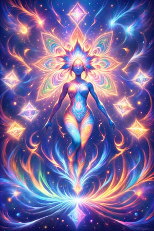  visionary art ,pen art, (symmetrical), spirit guide among a matrix of energy and light,bl4ckl1ghtxl,,transparent caustics light ,epic composition,universal energy, uv pastel colours, sacred geometry, divine being in the comsic astral matrix of another reality,