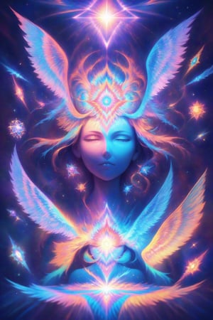  visionary art ,pen art, (symmetrical), spirit guide among a matrix of energy and light,bl4ckl1ghtxl,,transparent caustics light ,epic composition,universal energy, uv pastel colours, sacred geometry, divine being in the comsic astral matrix of another reality,