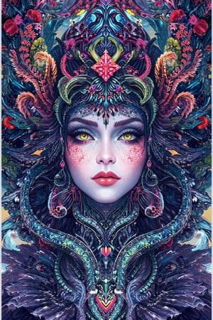 visionary art ,pen art,Dark Dramatic Ancient Elegant dark Goddess of the night , woman seen from the waist up, by Anna Dittmann and android jones,perfectly symmetrical image,Vibrant, In Watercolour,pen art, visionary art, symmetrical, beautiful detailed eyes (masterpiece, best quality, ultra-detailed), (perfect anatomy), High detailed, detailed background, anatomically correct, beautiful face, detailed hands, perfect eyes, expressive eyes, score_9, score_8_up, score_7_up, best quality, masterpiece, 4k,vivid colors,neon highlights,uv,