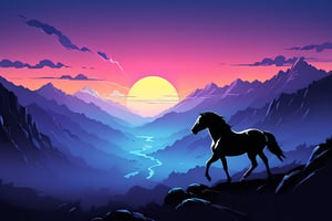 Pop Art  digitized vector, minimalist design, vector art,   Pop Art digitized vector, minimalist design, vector art,,Pop Art medium shot of horses running through a valley with mountains in the distance ,fog, night time, from an anime-style illustration, rendered in realistic sketch style.  night sky background that fades out of focus .7 colors, simple image,  (masterpiece, best quality, vector-detailed), vector shading, clearly defined line work, detailed background,best quality,vector lines, Pop Art, simple image, proper anatomy , vector shading, simple line art , vector lines, illustration, , A beautifully designed image, . Crisp lines, realistic, high quality , fine texture, incredibly lifelike perfect shadows, atmospheric lighting, volumetric lighting, sharp focus .,proper lighting effects.medium shot  (masterpiece, best quality, vector-detailed), vector shading, clearly defined  line work, detailed background, anatomically correct,, perfect eyes, expressive eyes, score_9, score_8_up, score_7_up, best quality, masterpiece, 4k,visionary art,best quality,vector lines, Pop Art, simple image, proper anatomy , no shading, simple line art , vector lines, illustration, , A beautifully designed image, . Crisp lines, realistic, high quality , fine texture, incredibly lifelike perfect shadows, atmospheric lighting, volumetric lighting, sharp focus  , clouds , from an anime-style illustration, rendered in realistic sketch style.  night sky background that fades out of focus , adding depth and mystery.,proper lighting effects