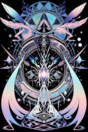 ayahuasca visions , beautiful cosmic chaos energy , patronus, transparent, caustics, magic, fantasy, composition, pastel colours, sacred geometry, minalmist design,clean line work, uv edges, transparent background, art image is centered with empty space as a boarder, high contrast, ultra detailed, not over comple