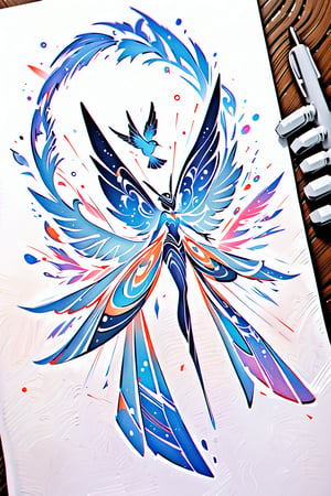 visionary art ,pen art,humming bird feeding from a flower, by Anna Dittmann and android jones, Vibrant, In Watercolour,pen art, visionary art, symmetrical ,visionary art,Flat art , 6 colors. Heavy line weight. Illustration scene Dark Dramatic Ancient Elegant Egyptian Rain Goddes Simplistic. Minimalistic. Vibrant color. no shading . No highlights . Flat art