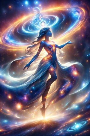 a female space shaman shrouded in cloak of light and stars,galaxy,space,portals,light being,stars,enchanted,fantasy,visionary art