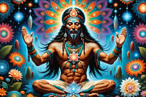  a shman communes with the spirit realm , psychedelic visionary art , ghosts,spirits,spirit guides, shaman visions, . Shamanic visions , ayahuasca visions . Spirit realm, metaphysical realm, esoteric,style,  (masterpiece, best quality, ultra-detailed), (perfect hands, perfect anatomy), High detailed, detailed background, anatomically correct,  beautiful face, perfect eyes, , score_9, score_8_up, score_7_up, best quality, masterpiece, 4k,