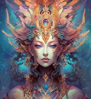 Ancient Elegant astral Goddess of love and magic by Anna Dittmann,and  android jones. Vibrant, visionary art, visionary art,hyper detailed,short pixie hair,short hair, pixie haircut, beautiful intricate detailed garment design,elegant headpiece, perfected facial detail, medium shot, strait forward pose, looking directly into viewer,  detailed eyes, natural lighting, epic composition, dynamic image, with feeling of desire and Majesty, uv color highlights, uv highlights colors, symmetrical image .center composition.symmetrical,over layers of sacred geometry, energy ribbons, psychedelic elements,Geometric Halftone,geometric patterns, sacred geometry,magical energy,visionary,Psychedelic, HDR,HD,sharp focus, ultra detail,high detail, dynamic, epic composition, visionary art ,,uv highlights,neon edges, high detail, ,sharp focus,   hd, rich tones (perfect hands, perfect anatomy), High detailed, detailed background, anatomically correct,
 . Spirit realm, metaphysical realm, esoteric,style , psychedelic landscape  , (masterpiece, best quality, ultra-detailed), (perfect hands, perfect anatomy), High detailed, detailed background, anatomically correct , beautiful face, detailed hands, perfect eyes, expressive eyes, score_9, score_8_up, score_7_up, best quality, masterpiece, 4k,visionary art,ULTIMATE LOGO MAKER [XL],bl4ckl1ghtxl,dd4ught3r,Sexy Girl score_9_up,extremely detailed,concept,Sexy Girl