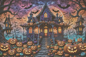 Samhain , visions of a world of Halloween town, old spooky town , visionary art style masterpiece ,Extreme details, Otherworldly, Decorated, beautifully lit, skeletons,pumpkins,bats,spiderwebs,zombies,vampires,dmt psychedelic, lsd art, intricate details, max details, Ultra realistic, photo realism, precise features,symbolic,multi-layered , stylized, dramatic atmosphere, unreal engine, volumetric lighting, octane render, vray render, 8k, HDR, RTX,by Simon Haiduk, android jones, eloh projects

 . Spirit realm, metaphysical realm, esoteric,style , psychedelic landscape  , (masterpiece, best quality, ultra-detailed),, High detailed, detailed background, anatomically correct, , score_9, score_8_up, score_7_up, best quality, masterpiece, 4k,visionary art,ULTIMATE LOGO MAKER [XL],bl4ckl1ghtxl,dd4ught3r,Halloween