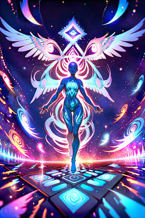  visionary art ,pen art, (symmetrical), spirit guide among a matrix of energy and light,bl4ckl1ghtxl,,transparent caustics light ,epic composition,universal energy, uv pastel colours, sacred geometry