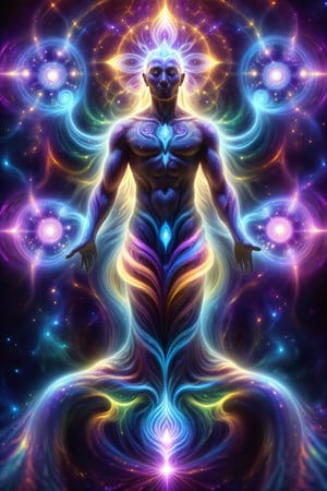  visionary art ,pen art, (symmetrical), spirit guide among a matrix of energy and light,bl4ckl1ghtxl,,transparent caustics light ,epic composition,universal energy, uv pastel colours, sacred geometry, divine being in the comsic astral matrix of another reality,