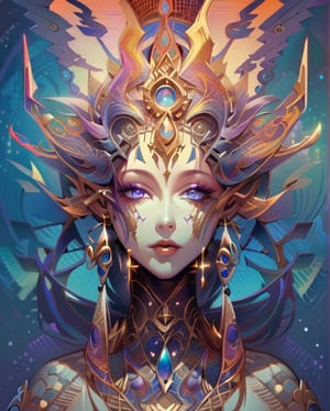 Ancient Elegant astral Goddess of love and magic by Anna Dittmann,and  android jones. Vibrant, visionary art, visionary art,hyper detailed,short pixie hair,short hair, pixie haircut, beautiful intricate detailed garment design,elegant headpiece, perfected facial detail, medium shot, strait forward pose, looking directly into viewer,  detailed eyes, natural lighting, epic composition, dynamic image, with feeling of desire and Majesty, uv color highlights, uv highlights colors, symmetrical image .center composition.symmetrical,over layers of sacred geometry, energy ribbons, psychedelic elements,Geometric Halftone,geometric patterns, sacred geometry,magical energy,visionary,Psychedelic, HDR,HD,sharp focus, ultra detail,high detail, dynamic, epic composition, visionary art ,,uv highlights,neon edges, high detail, ,sharp focus,   hd, rich tones (perfect hands, perfect anatomy), High detailed, detailed background, anatomically correct,
 . Spirit realm, metaphysical realm, esoteric,style , psychedelic landscape  , (masterpiece, best quality, ultra-detailed), (perfect hands, perfect anatomy), High detailed, detailed background, anatomically correct , beautiful face, detailed hands, perfect eyes, expressive eyes, score_9, score_8_up, score_7_up, best quality, masterpiece, 4k,visionary art,ULTIMATE LOGO MAKER [XL],bl4ckl1ghtxl,dd4ught3r,Sexy Girl score_9_up,extremely detailed,concept,Sexy Girl