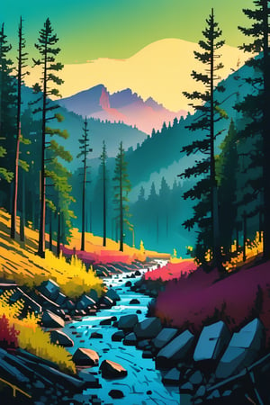  Pop Art , professional photo of a landscape scenery, BREAK, (close view:1.1) on a small mountain-(river:1.1) is winding through grim and thick coniferous forest in fog, BREAK, panoramic view,, 7 colors, simple image, Pop Art   ,,vector art,masterpiece,, simple image, uv colors ,eon highlights, proper anatomy , no shading, simple line art , vector lines, , , illustration, , A beautifully designed image, . Crisp lines, realistic, high quality, , extremely high-resolution details, photographic, , fine texture, incredibly lifelike perfect shadows, atmospheric lighting, volumetric lighting, sharp focus, 


