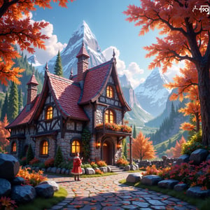  Beautiful Elven storybook cottage in a Fantasy Elven Village in autumn , mountains and waterfalls in the distance,Cobblestone road,atmospheric sun rays, gnomes elf villagers walking around,Trees, Hyperdetailed, colourful, digital Concept art, done on procreate,lightroom, Renaissance architecture, Lovely, Picturesque, Art by Eddie Mendoza, Studio Ghibli, Geometric Jean-baptiste Monge, Ivan Shishkin, Jordan Grimmer, An Jung-Hwan, yoann lossel, marc simonetti, HD, 8k