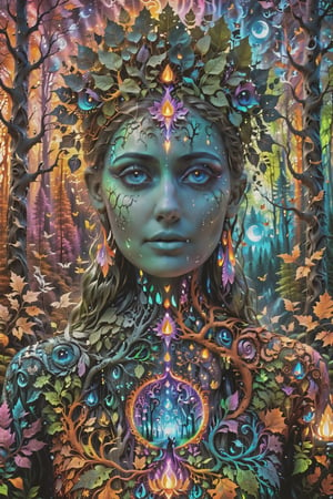 a forest of transcendence that opens up to the spirit realm surrounding breaking down physical reality into the spirit realm . human in meditation, fractals, vivid color, 
 . Spirit realm, metaphysical realm, esoteric,style , psychedelic landscape  , (masterpiece, best quality, ultra-detailed), (perfect hands, perfect anatomy), High detailed, detailed background, anatomically correct, beautiful face, detailed hands, perfect eyes, expressive eyes, score_9, score_8_up, score_7_up, best quality, masterpiece, 4k,visionary art,ULTIMATE LOGO MAKER [XL],bl4ckl1ghtxl,dd4ught3r,halloween
