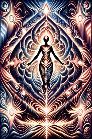  visionary art ,pen art, symmetrical, spirit guide among a matrix of energy and light