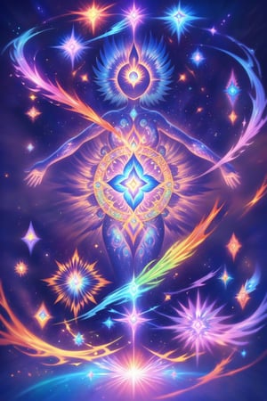  visionary art ,pen art, (symmetrical), spirit guide among a matrix of energy and light,bl4ckl1ghtxl,,transparent caustics light ,epic composition,universal energy, uv pastel colours, sacred geometry, divine being in the comsic astral matrix of another reality,